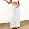 Womens Suede Wide Leg Pants Elastic Waist Loose Fit Trousers Drawstring Waistband with Pockets Casual Style Long Pants