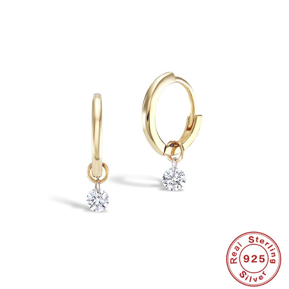 S925 Sterling Silver Zircon Glossy Earrings Earrings Plus Pendant Triple Perforated Zircon Fashion Earrings