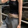 Metal Buckle Leopard Print Belt Y2K Punk Waistband Fashion PU Leather Waist Belt  Female/Girls