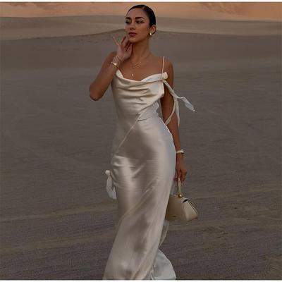 Sexy Satijnen Vetersluiting Mouwloos Rugloos Maxi Sling Jurken voor Vrouwen Elegante Hoge Taille Lange Jurk 2025 Lente Zomer Nieuwe Dames Vakantie Feestjurken