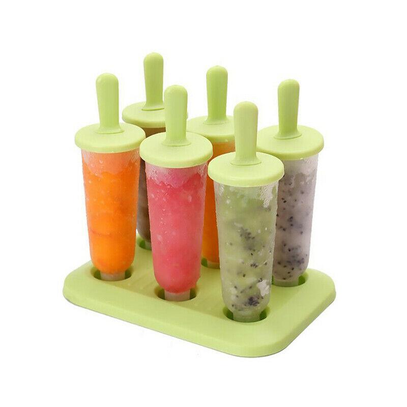 Bright Green 6pcs Pack Ice Lolly Cream Maker Mold For Diy Popsicle And Frozen Yogurt
