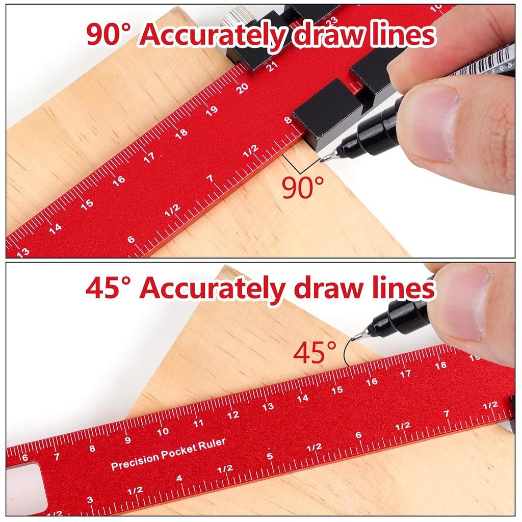 Metal Slide Stop Woodworking Marking Ruler Precision Pocket Rule, 300mm Measuring Working Scribing Measure Tools Metric Inch