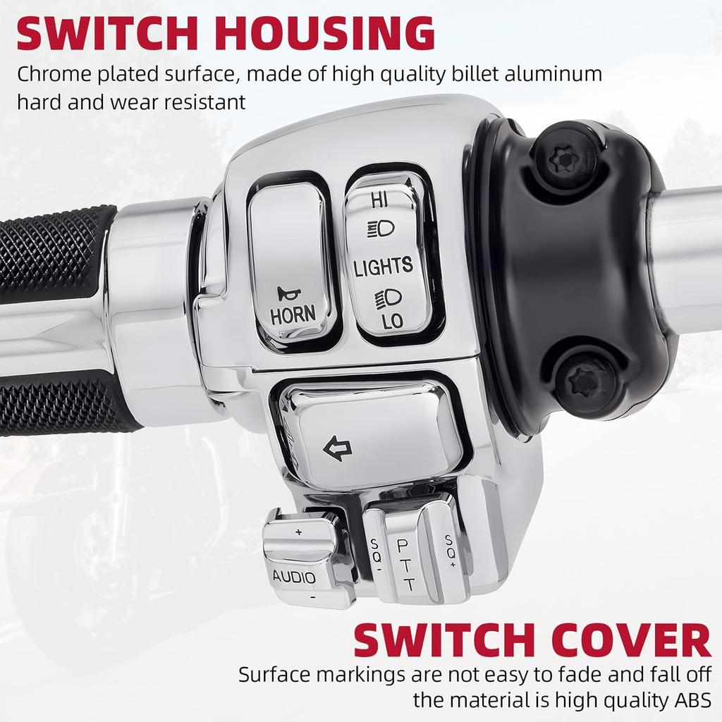 Chrome Switch Housings Caps Set Compatible with Harley Davidson Electra Glide Road King Tri Glide 1996-2013