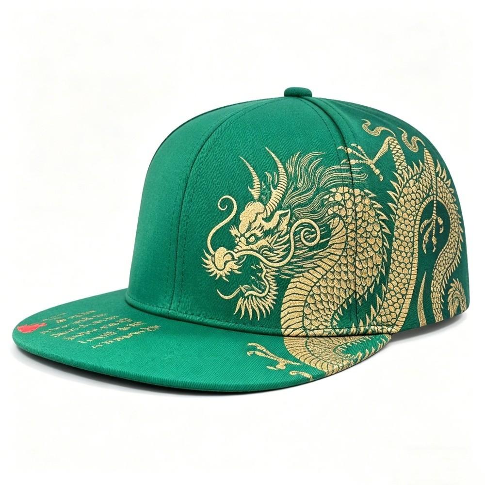 Adjustable Flat Brim Snapback Hat Chinese Golden Loong Print Streetwear Snapback  Streetwear Style