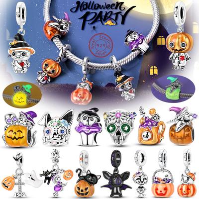 Halloweenowy Koralik Zawieszka Miedziana Dynia Lalka Wiedźmy Szkielet Mumia Cukierkowy Urok Pasuje do Oryginalnej Bransoletki Biżuteria DIY