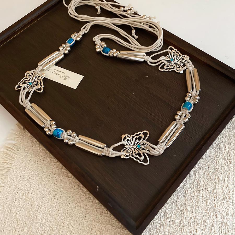 Ethnic Style Wax Rope Wood Bead Acrylic Woven Oval Waist Chain Temperament Belt Versatile Waist Jewelry