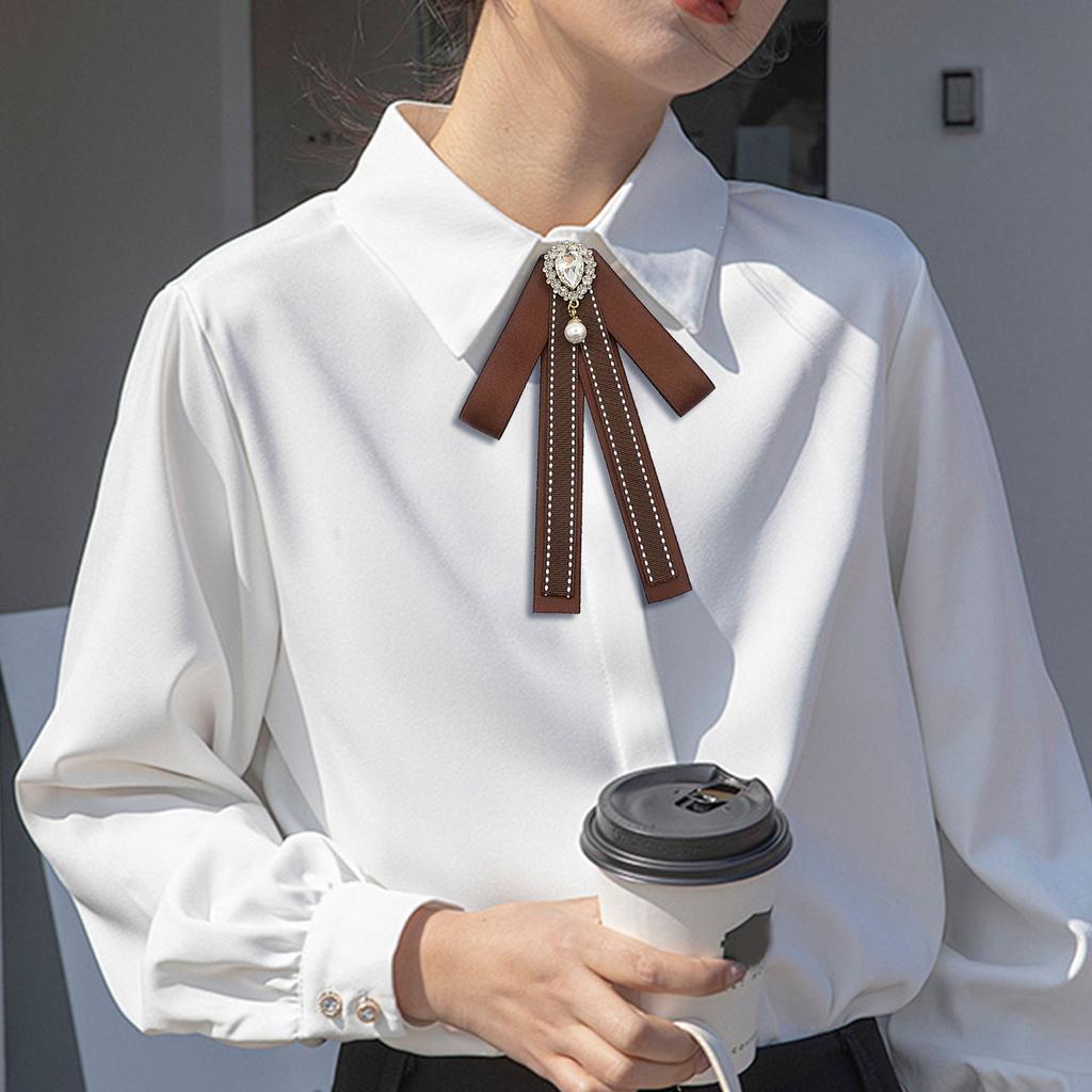 Coffee Brown Necktie Fashion School Uniform Bow Tie Solid Color Necktie for Women's Shirts