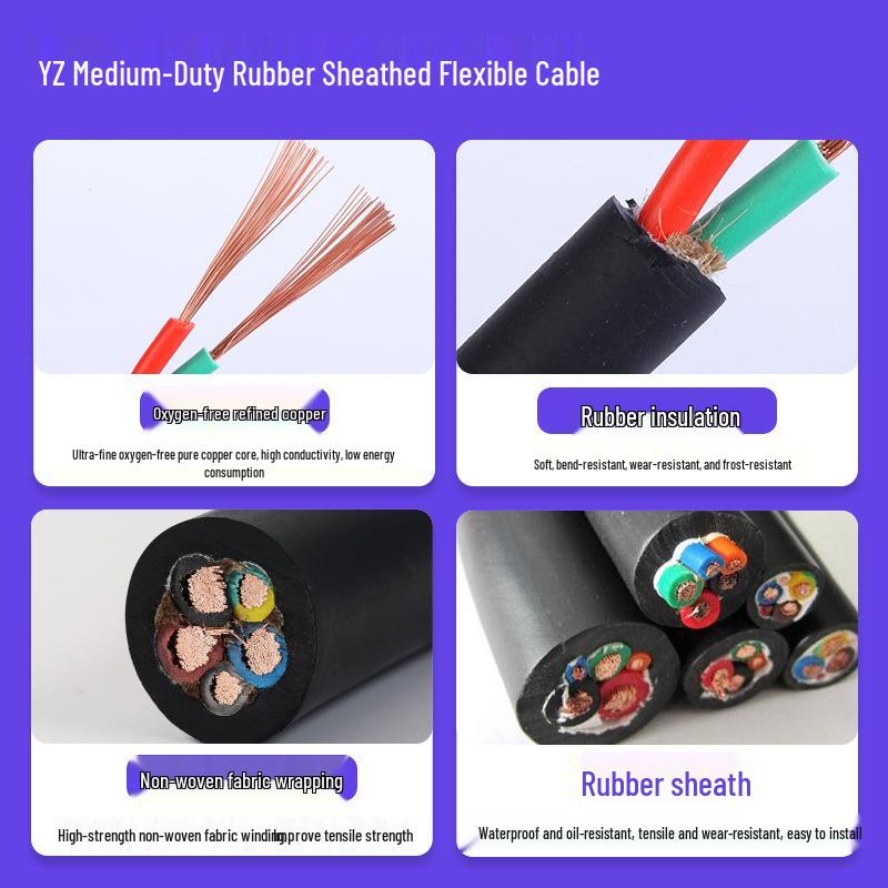 YZ Medium Rubber-Sheathed 2-Core Flexible Cable, 0.75mm² Pure Copper, Waterproof, In Stock
