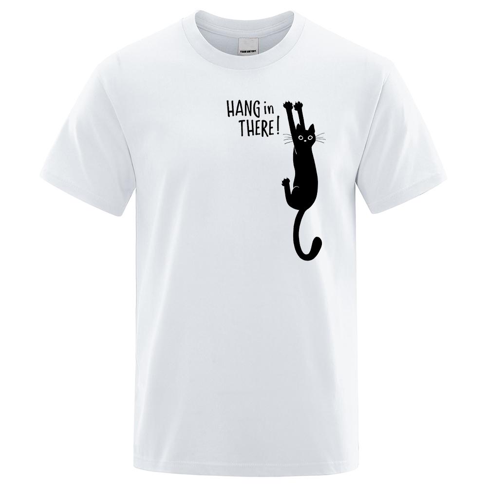 Summer T-shirt for Male Funny Cat Printed Hang in Here Cute T-shirts Men Cotton Short Sleeve Top Tee Shirts Casual O-Neck Tops