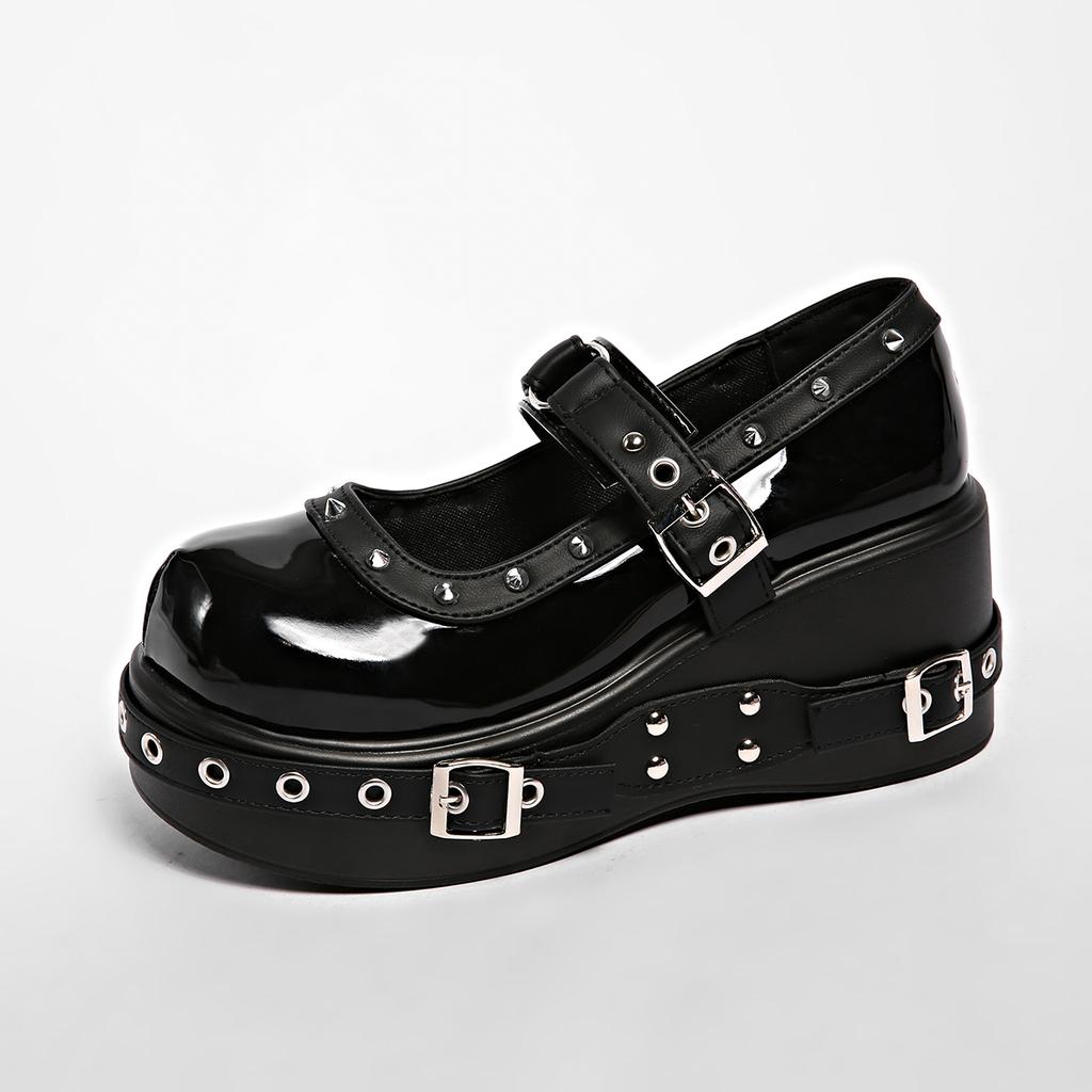 Women Mary Jane Shoes Belt Buckle Classic Sweet Punk Sneakers Female Platform Wedge Spring Lolita Shoes Ladies Zapatos De Mujer