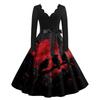 Women's Casual V-Neck Long Sleeve Vintage Print Dress for Halloween