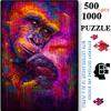 500pcs-1000pcs, Handmade Jigsaw Puzzle, Paper Puzzle, DIY Puzzle, White Card Material, Colorful Gorilla in Meditation, Abstract Art Graffiti White Car