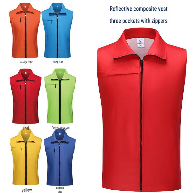 Custom Red Volunteer Vest with Printed Logo for Public Welfare and Events