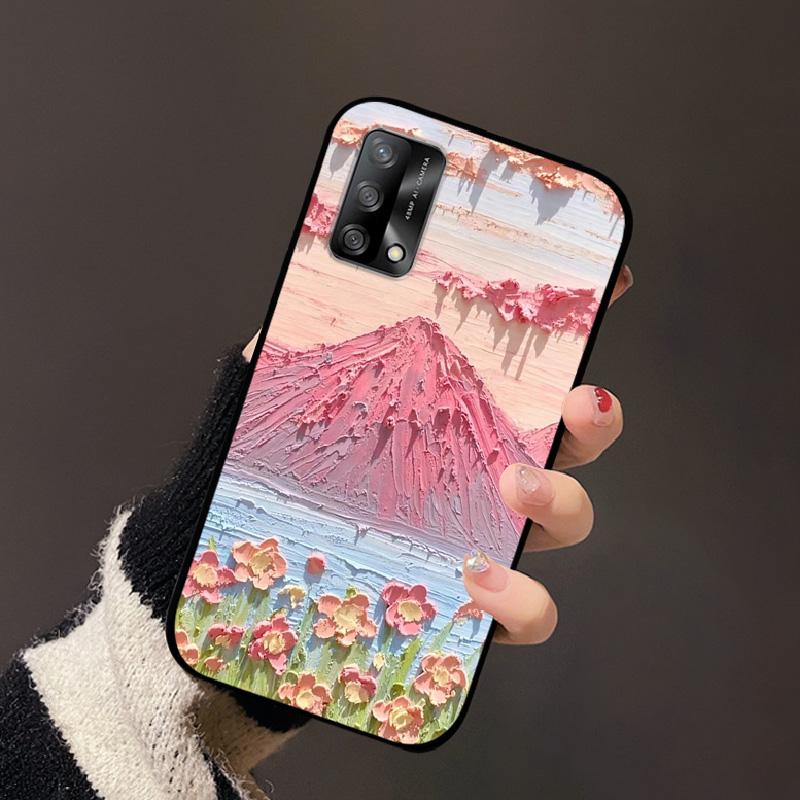 For OPPO A74 4G Oppo F19 Case Luxury Flower Black Soft Silicone Phone Case For OPPO A74 4G Back Cover F19 Coque Cartoon Bumper