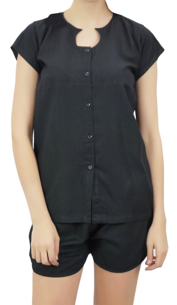 Bimba Womens Black Buttondown Pj 2-Piece Set Shirt & Shorts Night Dress-10