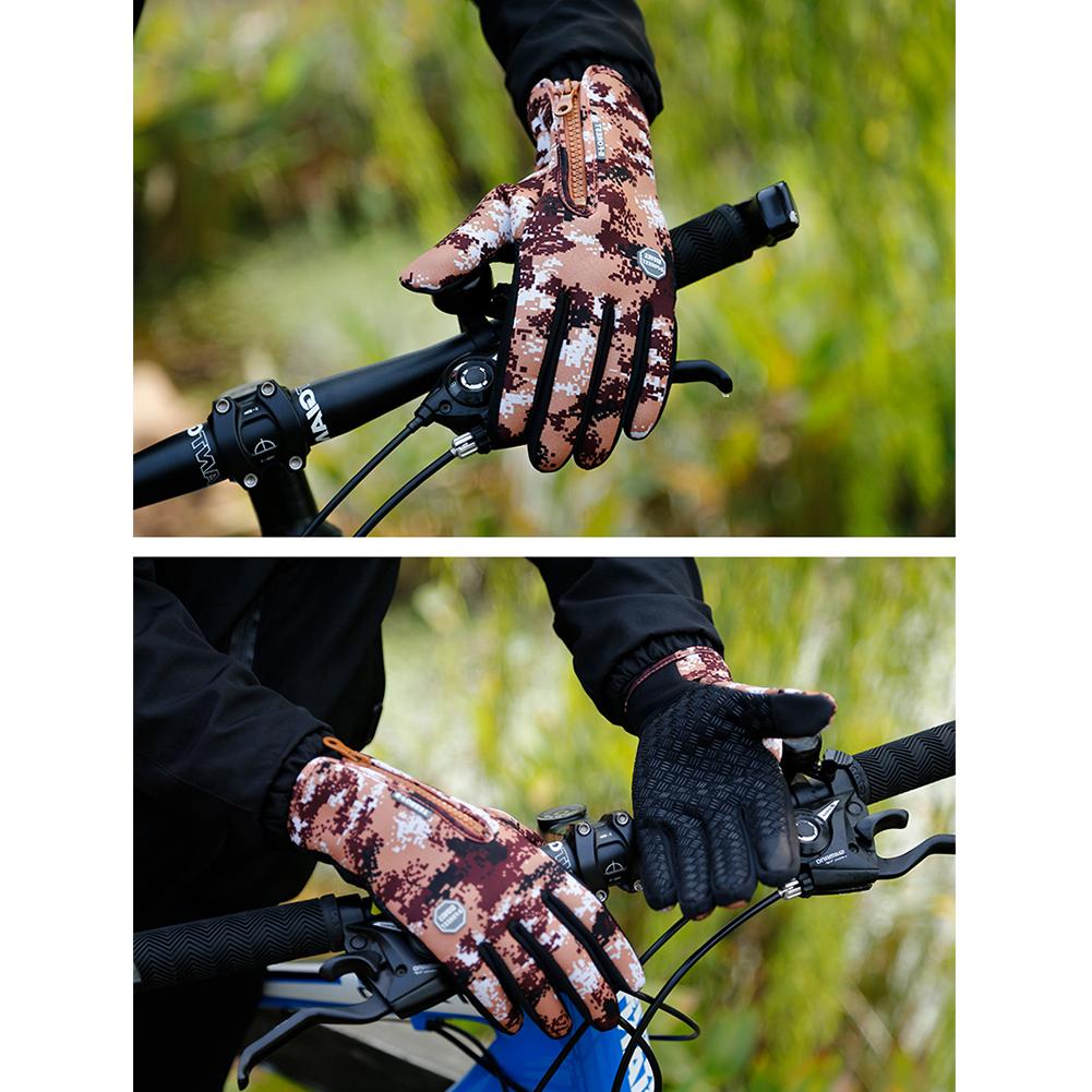 Outdoor Waterproof Camouflage Sports Touch Screen Ski Gloves Hiking Fishing Full Finger Zipper Gloves