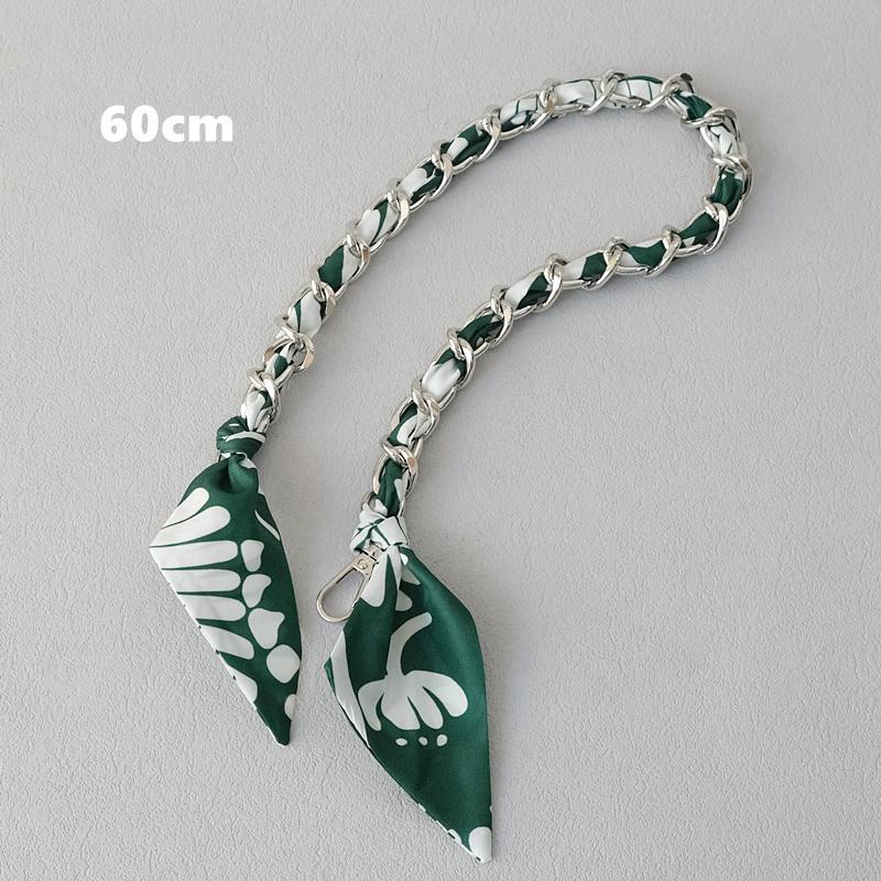 New Fashion Brand Woman Handbag Accessory Chains Detachable Floral Print Gold Silver Metal Silk Shoulder Strap Women DIY Chain Bag Handles
