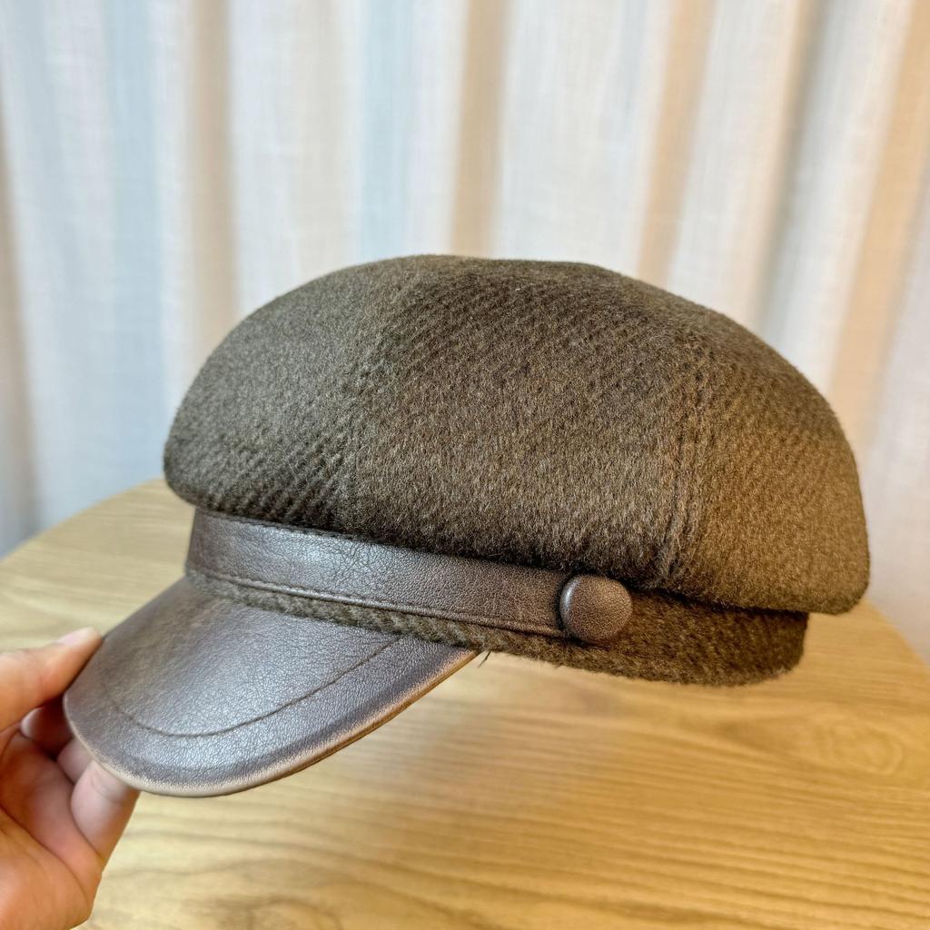 Octagonal Hat for Women in Autumn and Winter Mink Fur Warm British Retro Newsboy Hat Trendy Brand Casual Versatile Painter Hat