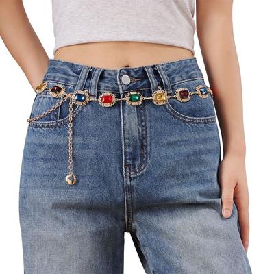 Simple Colorful Crystal Waist Chain Rhinestone Belly Belts Y2K Waistband Jeans Accessory
