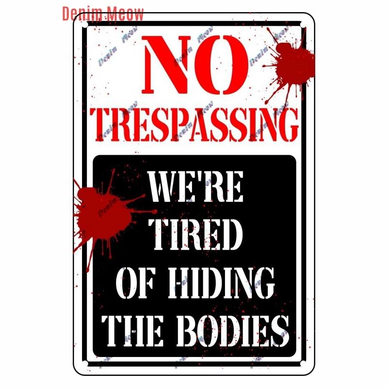Vintage Witch Halloween Wall Art Poster, No Trespassing Metal Sign, Warning Tin Plates for Gift, Bar Party, Room Decoration WY68