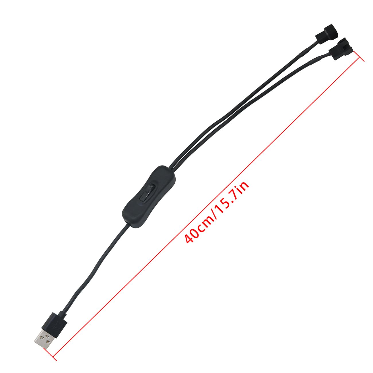 2PCS USB to 4Pin Switch Cable USB Cable 5V 1 in 2 Fan Adapter Cable Power Adapter Cable with Switch Cable Length 40cm/15.7 inch Fan Connector