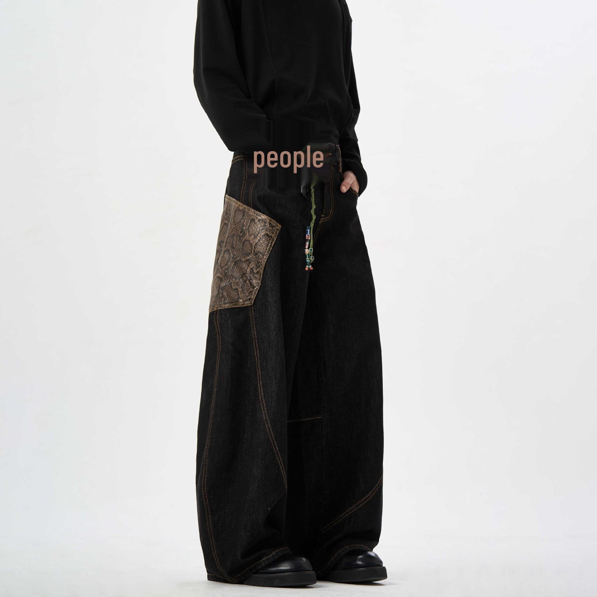 Women s Retro Black Curved Blade Patchwork Jeans - Spring 2025 M