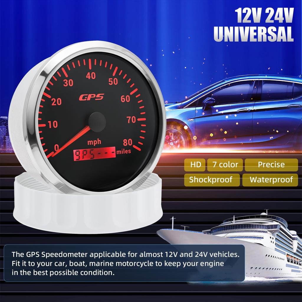 80/120/160MPH 110mm Speedometer GPS Car Odometer Tachometer 7 Color Light Digital Speed Gauge with GPS Antenna Fit Boat Marine
