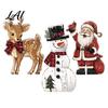 Rustic Christmas Table Decor Wooden Tabletop Decor Reindeer Animal Figurines Farmhouse Style Holiday Window Display Ornaments Tiered Tray Ornaments,