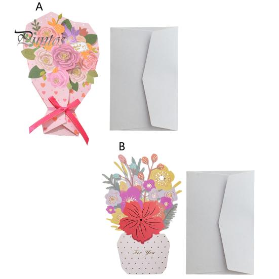 1 Set Beautiful Foldable Eco-Friendly Blessing Card Floral Bouquet Shape 3D Birthday Greeting Card for Friends