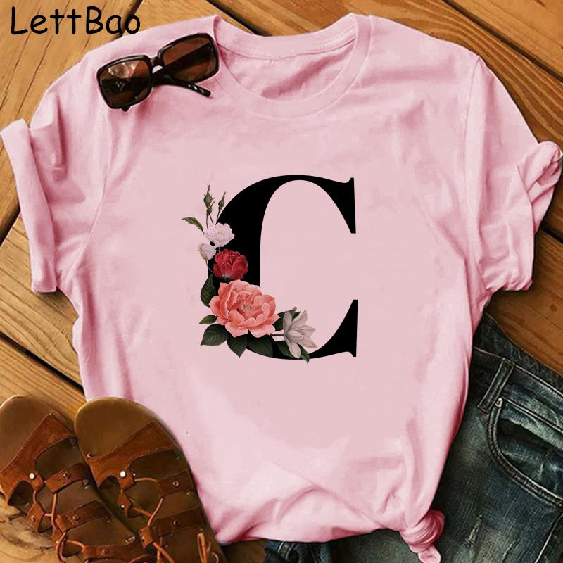 Elegant Vouge Flower Letter Print Women T Sihrt Fashion Comfortable Casaul T Shirt For Women Female