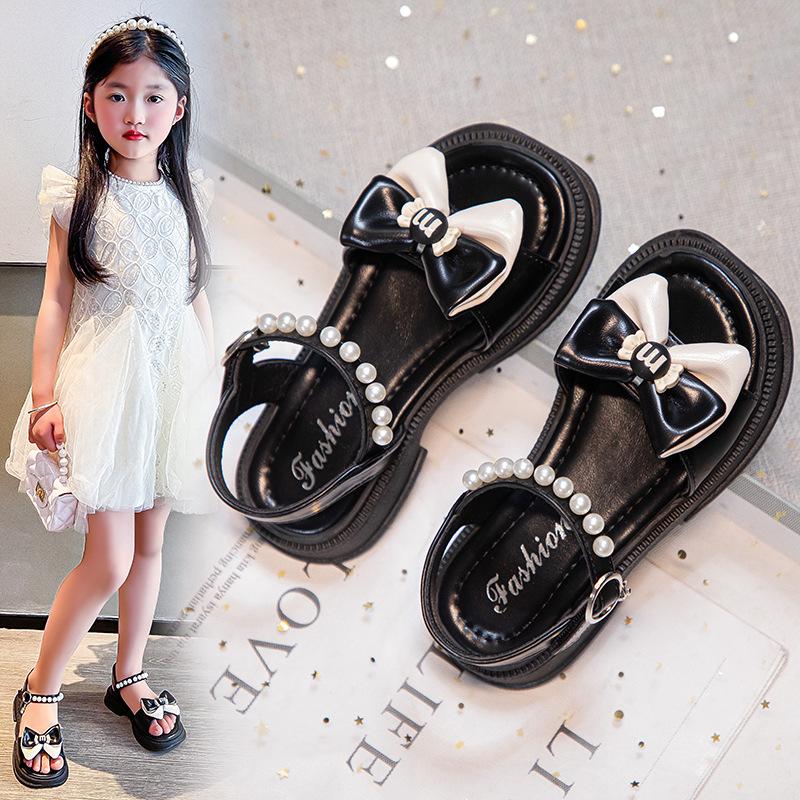 Children's sandals 2025 summer Korean version girls bow foreign princess single shoes baby pearl versatile beach shoes