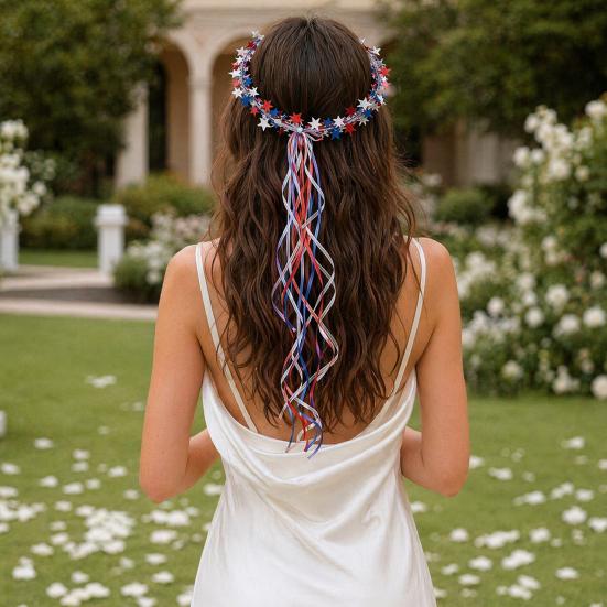 Glitter Star Headband, 4th of July Patriotic Party Celebration Tassel Headband, Women Masquerade Prom Festival Cocktail Hair Accessories