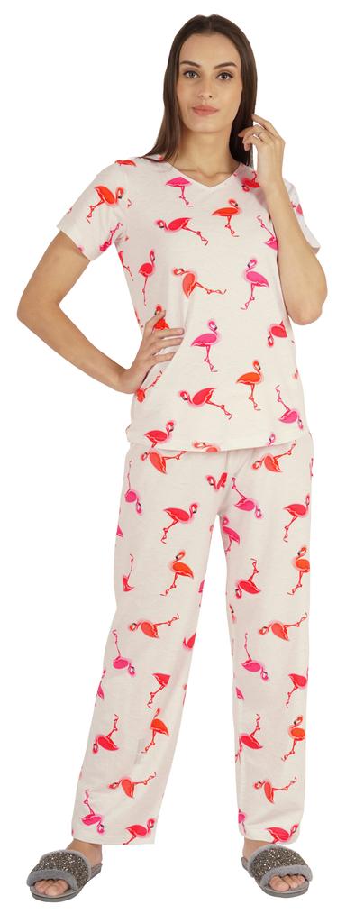 Inkmeso 2 Pcs Printed Short Sleeves Nightwear Set For Womens Top And Pajama Sleepwear Cotton PJ