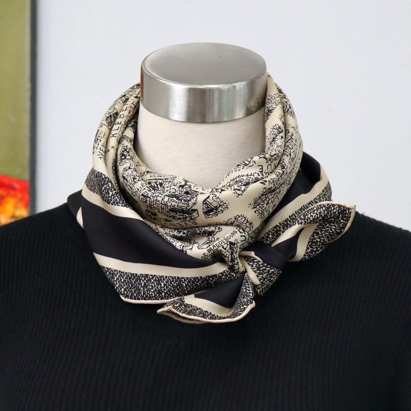 100% Mulberry Silk Scarf 90cm Square Twill Weave Paris Print Women