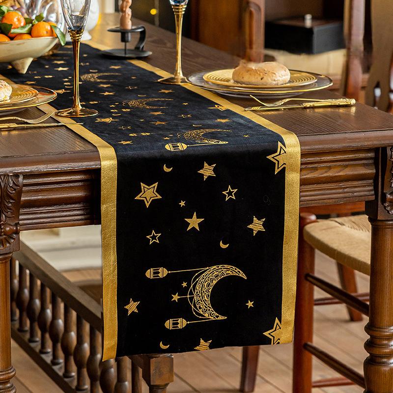 Middle Eastern Eid al Fitr Table Flag Star Moon Castle Pattern Muslim Eid al Fitr Party Tablecloth Print Party Table Flag Decor