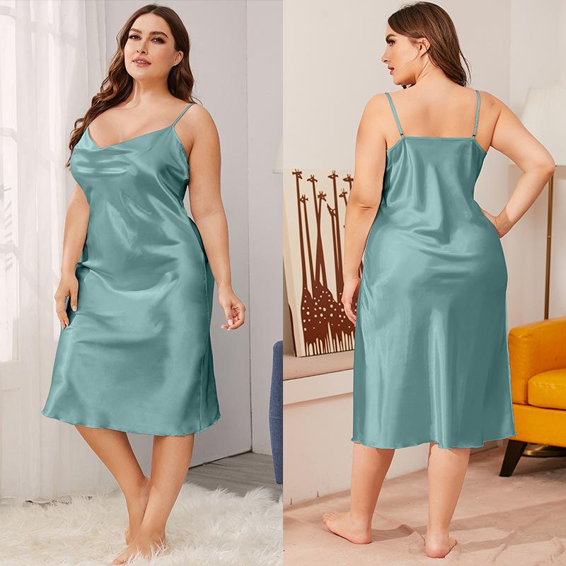 Plus Size Women's Ice Silk Summer Halter Loose Home Dress Nightdress