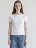 STAY WITH ME Soft Boat Neck Slim T-Shirt_White