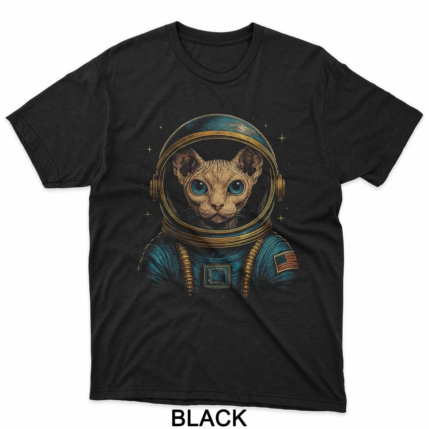 Vintage Cute Sphynx Astronaut Cat Astronomy Lovers Cat Dad T-Shirt M