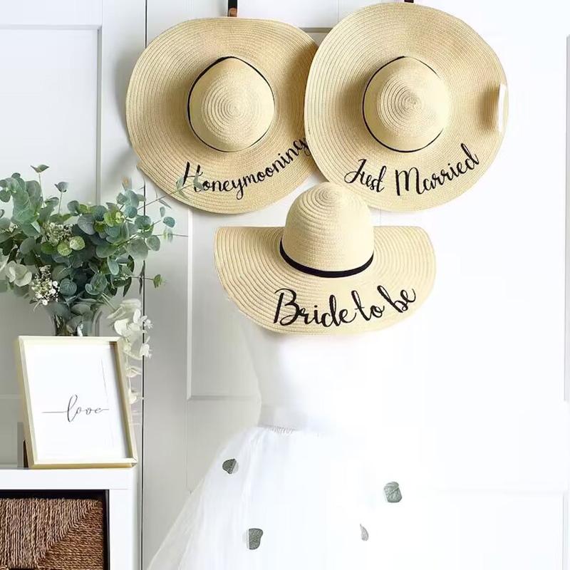 Bride To Be Just Married Honeymoon Summer Beach Sun Hat Destination Wedding Bridal Shower Bachelorette Hen Party Decoration Gift