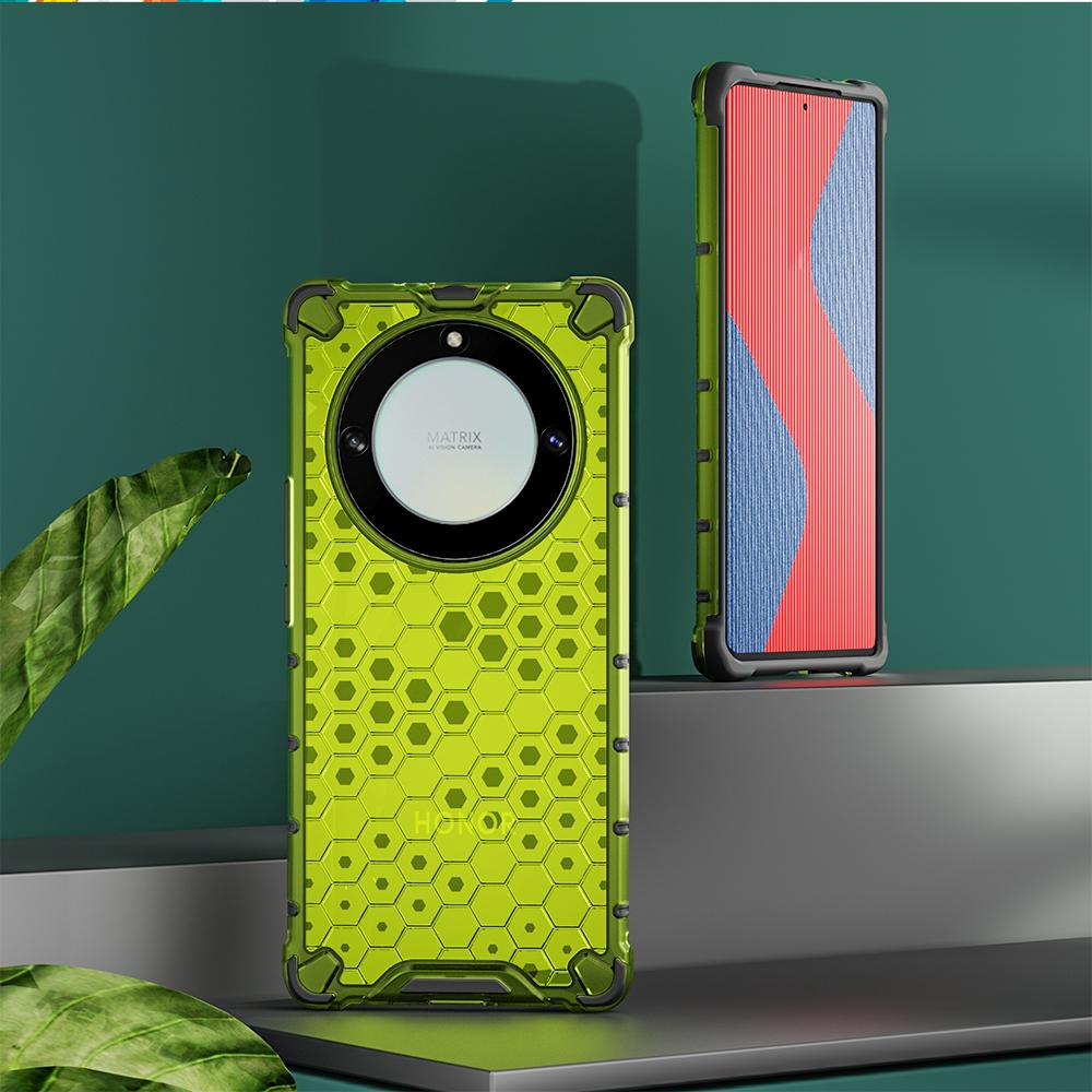 KEYSION Stoßfeste Rüstungshülle für Huawei Honor X9A 5G, weiches Silikon + PC, transparente Waben-Telefonrückseite für Honor X9 5G