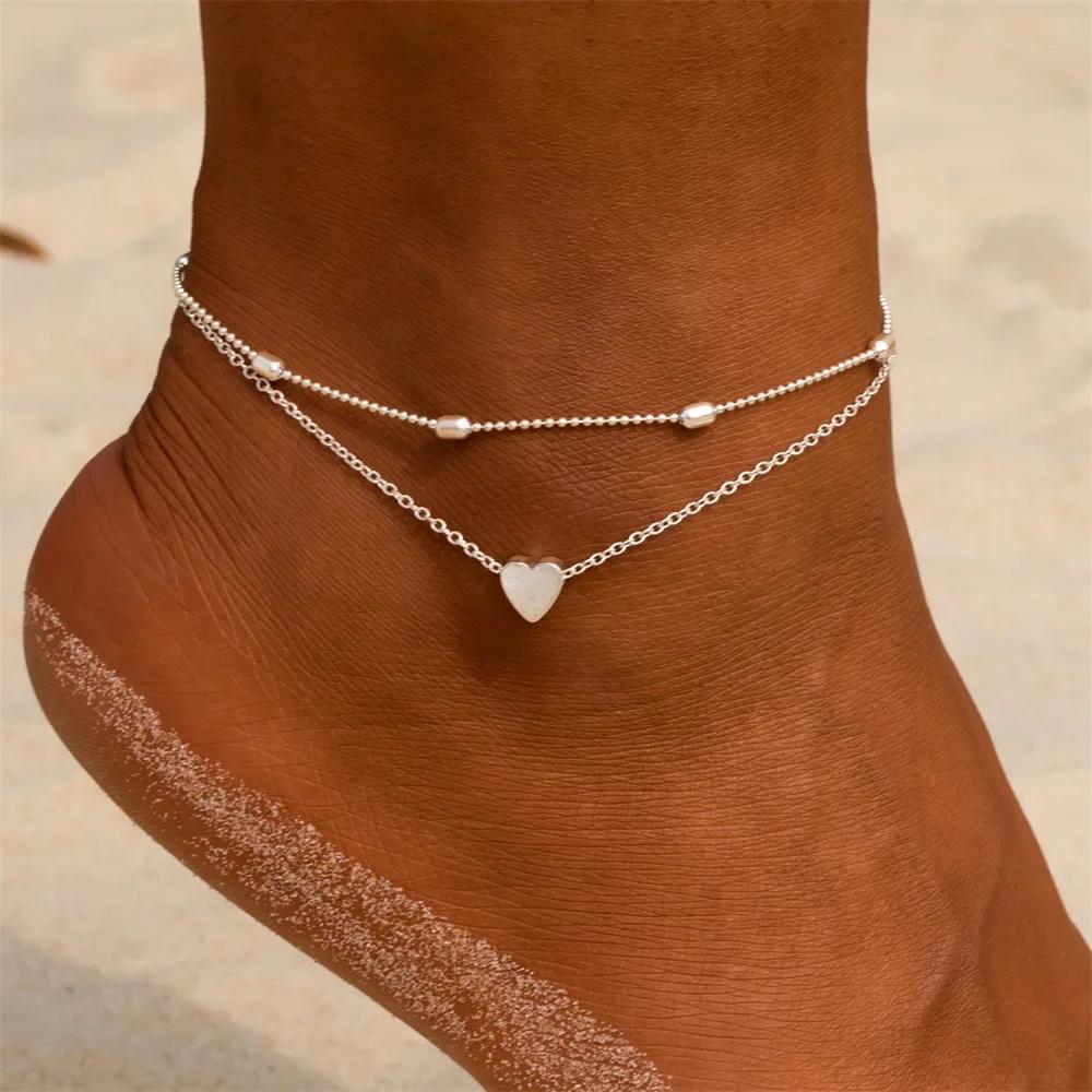 Female Heart Anklets Bracelet Sandals Foot Jewelry Leg Anklets on Foot Bracelets for Women Leg Chain Jewelry Accessories