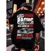 Summer 2025 New Men's T-shirt Hip-hop Casual Fashion Sports Car Pattern Print Men's Short Sleeve