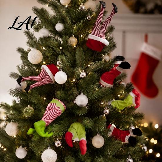 Festive Shaking Leg Decor Christmas Elf Decoration Electric Santa Claus Xmas Tree Party Ornament for Tree cHalf Body Ormament Funny
