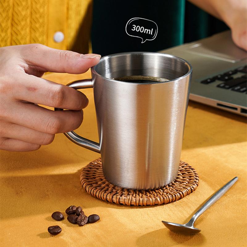 300 ml 304 Edelstahl Doppelschichtbecher Kaffeetasse Kreative Wassertasse Wärmeisolierung Biertasse Edelstahltasse Trinkgeschirr