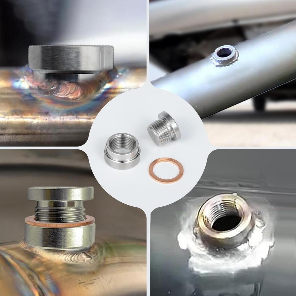 O2 Sensor Bung Weld In With Plug, 2 Set O2 Bung 304 Stainless Steel M18-1.5,Oxygen Sensor Bungs Plugs With Copper O-Ring For Automotive, Bike,
