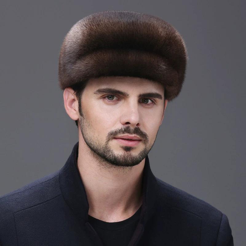 Mink Hat Men's Middle-aged and Elderly Whole Mink Winter Cap Mink Fur Hat Autumn and Winter Outdoor Warm Cotton Hat