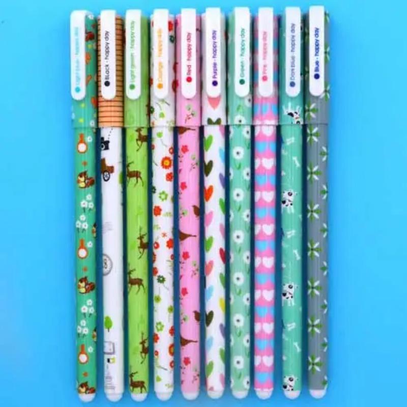 10 Pcs/Kit Adorable Color Pen Flower Animal Starry Star Sweet Flora Colored Gel Pen 05mm Pens for School Kawaii Korean Stationary