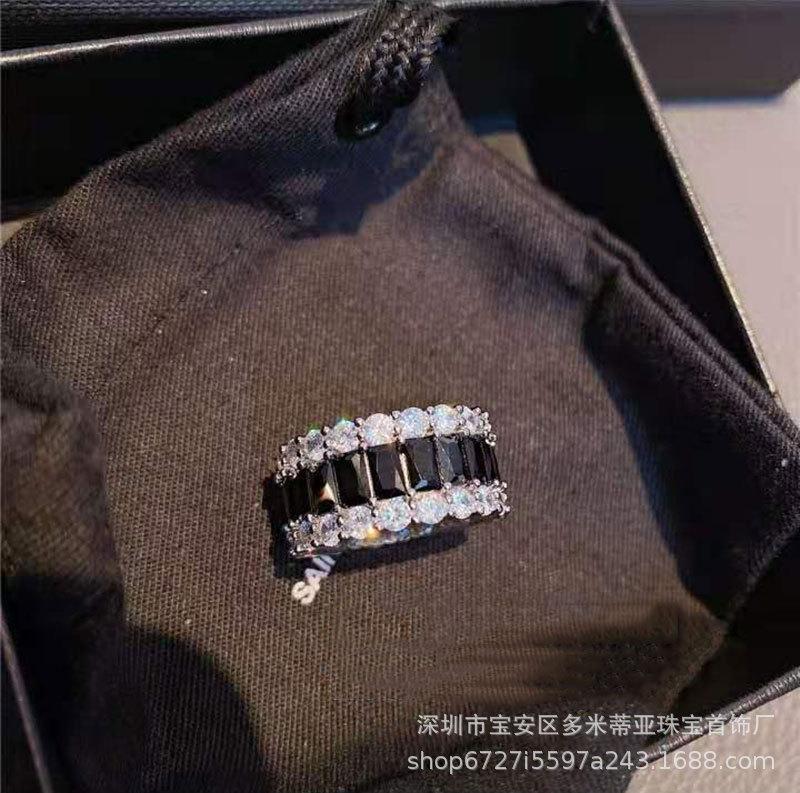 Three-color Fashion Personality Exaggerated Design Ring Female Tide Dance Ring Niche T Square Diamond Colored Zircon