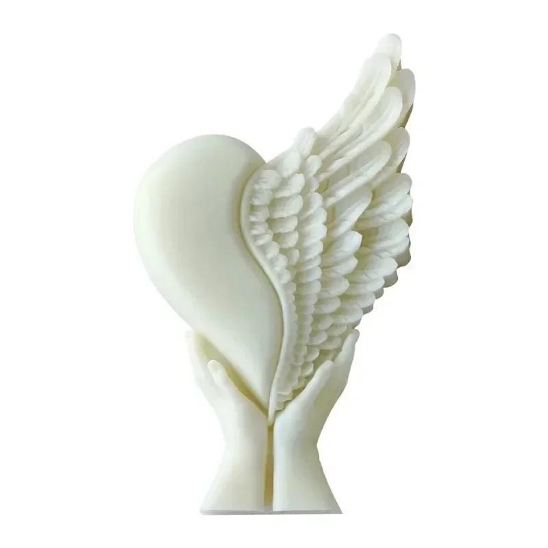 1PCS 3D Hand Holding Heart Candle Mold Angel Wings Heart Resin Casting Silicone Molds for Candle Making,for Home Decoration