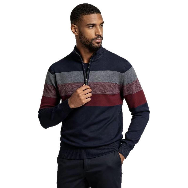 Men Slim Fit Stand Collar Zip Pullover Knit Sweater Fashion Casual Warm